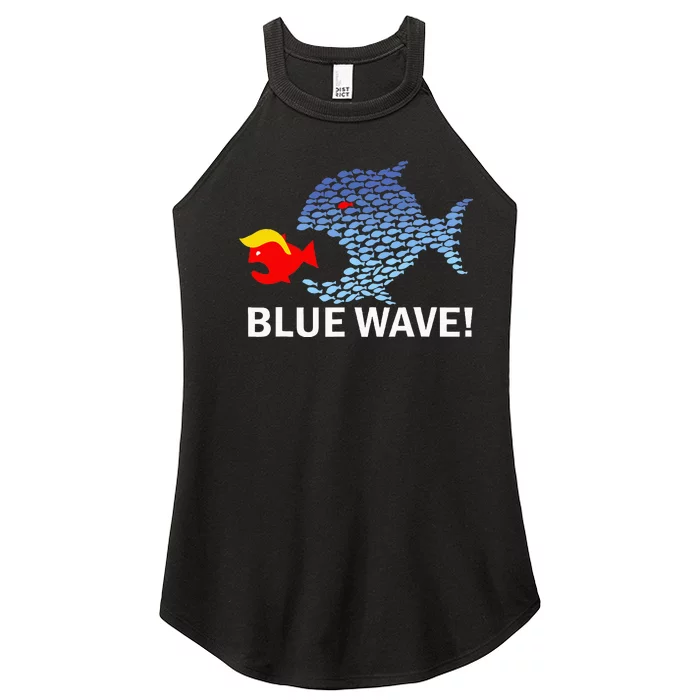 Blue Wave 2024 Funny Big Fish Eat Little Fish Trump Hair Women’s Perfect Tri Rocker Tank