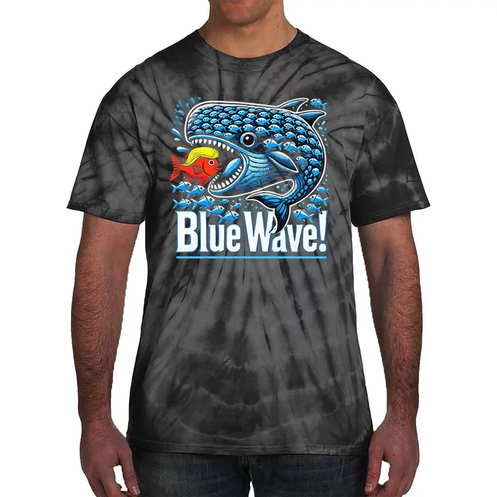 Blue Wave 2024 Funny Big Fish Eat Little Fish Trump Hair Vp Tie-Dye T-Shirt