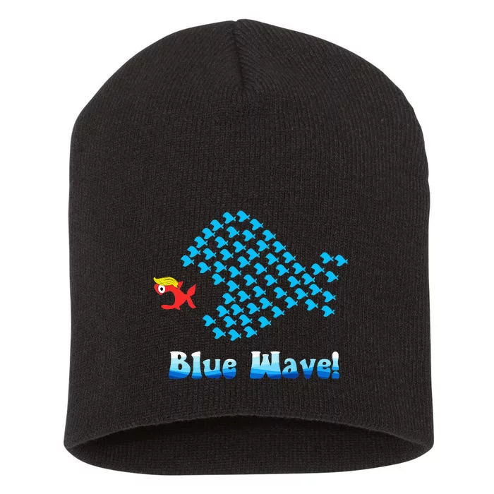 Blue Wave 2024 Funny Big Fish Eat Little Fish Short Acrylic Beanie