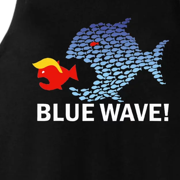 Blue Wave 2024 Funny Big Fish Eat Little Fish Trump Hair Ladies Tri-Blend Wicking Tank