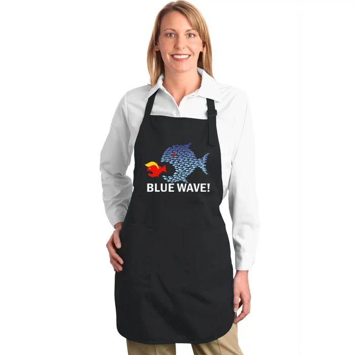 Blue Wave 2024 Funny Big Fish Eat Little Fish Trump Hair Full-Length Apron With Pocket