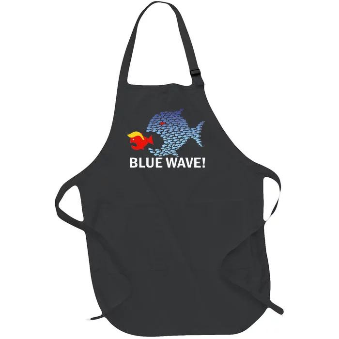 Blue Wave 2024 Funny Big Fish Eat Little Fish Trump Hair Full-Length Apron With Pocket