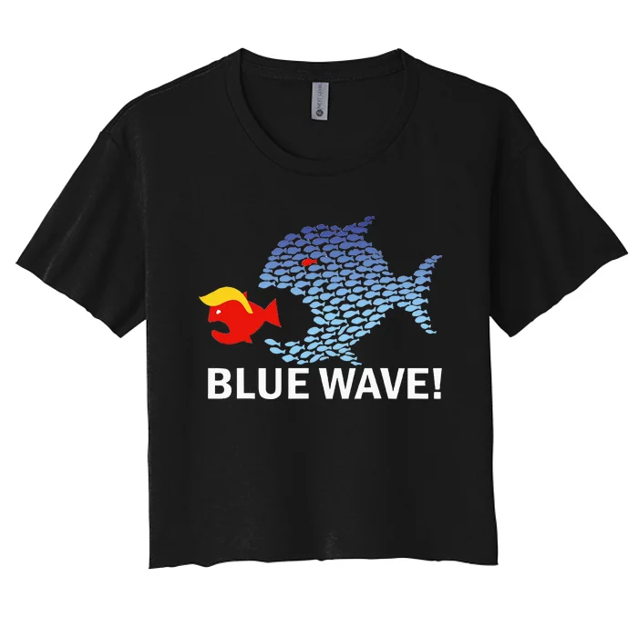 Blue Wave 2024 Funny Big Fish Eat Little Fish Trump Hair Women's Crop Top Tee