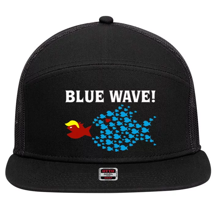 Blue Wave 2024 Kamala Harris Sarcasm Fish Catch Trump Hair 7 Panel Mesh Trucker Snapback Hat