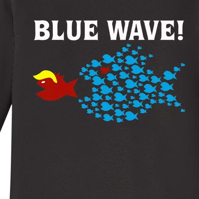 Blue Wave 2024 Kamala Harris Sarcasm Fish Catch Trump Hair Baby Long Sleeve Bodysuit