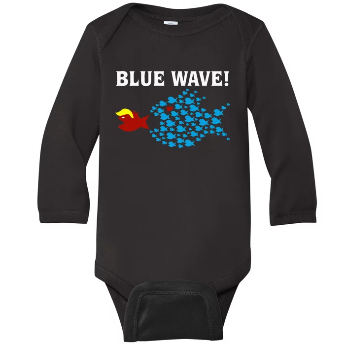 Blue Wave 2024 Kamala Harris Sarcasm Fish Catch Trump Hair Baby Long Sleeve Bodysuit