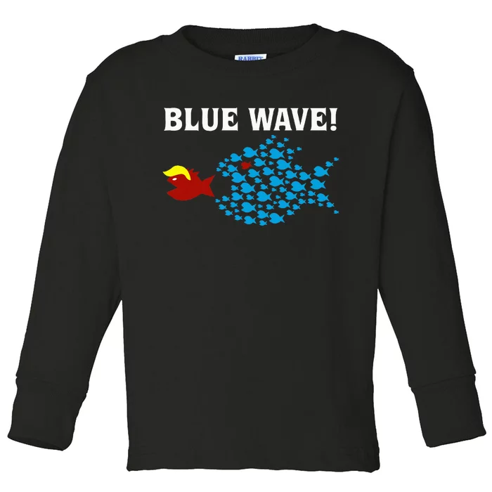 Blue Wave 2024 Kamala Harris Sarcasm Fish Catch Trump Hair Toddler Long Sleeve Shirt