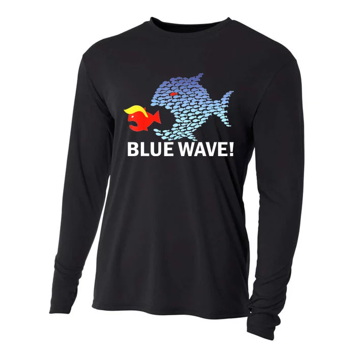 Blue Wave 2024 Funny Big Fish Eat Little Fish Trump Hair Cooling Performance Long Sleeve Crew