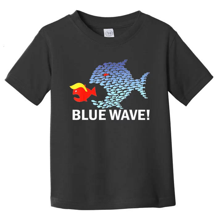 Blue Wave 2024 Funny Big Fish Eat Little Fish Trump Hair Toddler T-Shirt