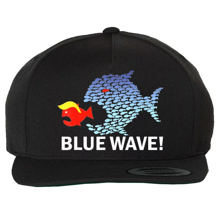 Blue Wave 2024 Funny Big Fish Eat Little Fish Trump Hair Wool Snapback Cap