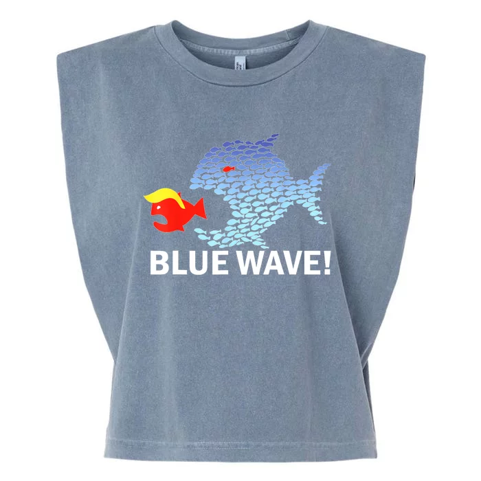 Blue Wave 2024 Funny Big Fish Eat Little Fish Trump Hair Garment-Dyed Women's Muscle Tee