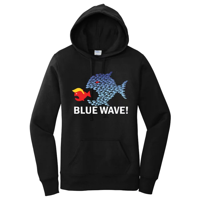 Blue Wave 2024 Funny Big Fish Eat Little Fish Trump Hair Women's Pullover Hoodie