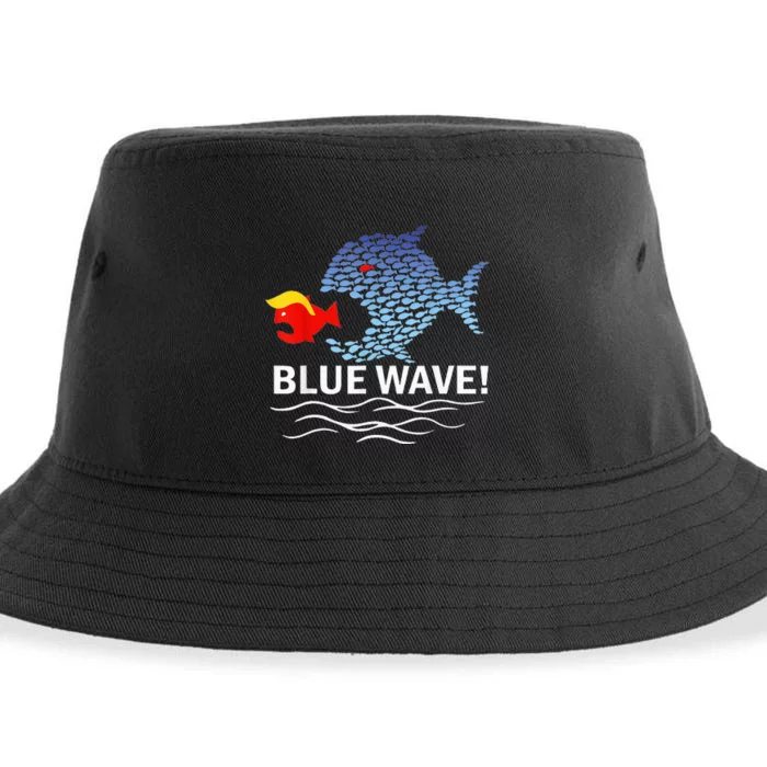 Blue Wave 2024 Funny Big Fish Eat Little Fish Trump Hair Sustainable Bucket Hat