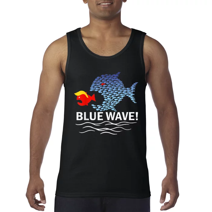 Blue Wave 2024 Funny Big Fish Eat Little Fish Trump Hair Tank Top