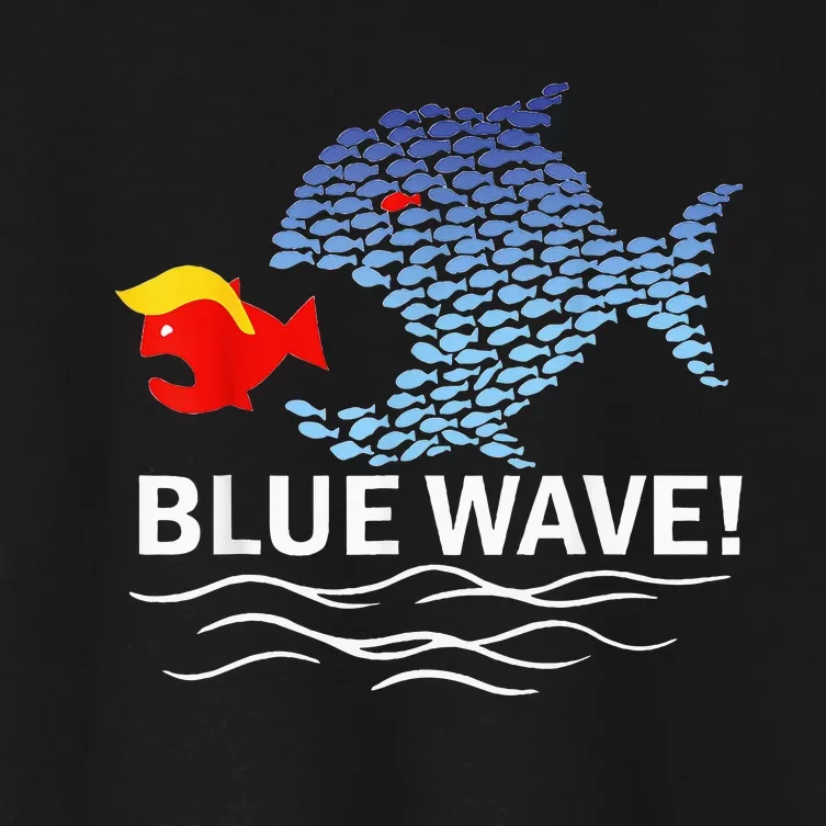 Blue Wave 2024 Funny Big Fish Eat Little Fish Trump Hair Women's Crop Top Tee