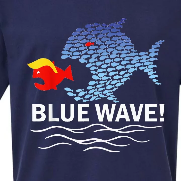 Blue Wave 2024 Funny Big Fish Eat Little Fish Trump Hair Sueded Cloud Jersey T-Shirt