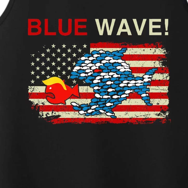 Blue Wave 2024 Funny Big Fish Eat Little Fish Trump Hair Performance Tank