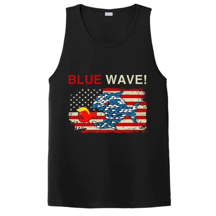 Blue Wave 2024 Funny Big Fish Eat Little Fish Trump Hair Performance Tank