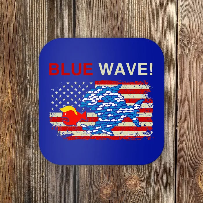 Blue Wave 2024 Funny Big Fish Eat Little Fish Trump Hair Coaster