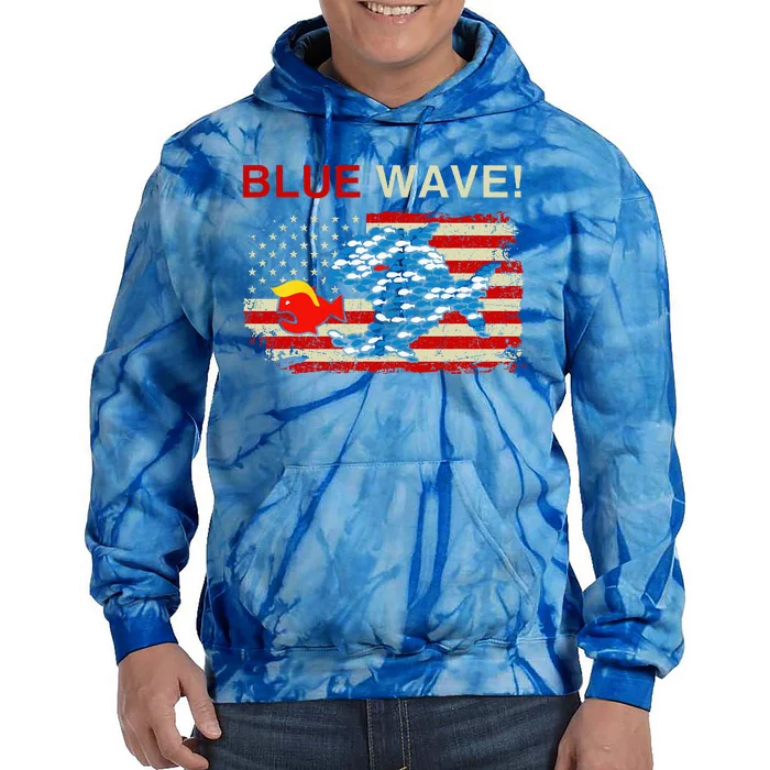 Blue Wave 2024 Funny Big Fish Eat Little Fish Trump Hair Tie Dye Hoodie