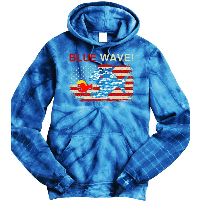 Blue Wave 2024 Funny Big Fish Eat Little Fish Trump Hair Tie Dye Hoodie