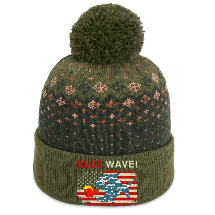 Blue Wave 2024 Funny Big Fish Eat Little Fish Trump Hair The Baniff Cuffed Pom Beanie