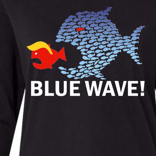 Blue Wave 2024 Funny Big Fish Eat Little Fish Trump Hair Womens Cotton Relaxed Long Sleeve T-Shirt