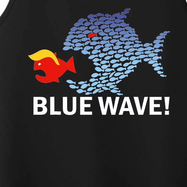 Blue Wave 2024 Funny Big Fish Eat Little Fish Trump Hair Performance Tank