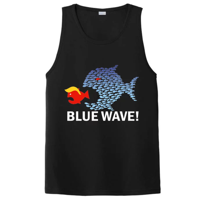 Blue Wave 2024 Funny Big Fish Eat Little Fish Trump Hair Performance Tank