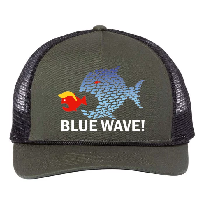 Blue Wave 2024 Funny Big Fish Eat Little Fish Trump Hair Retro Rope Trucker Hat Cap