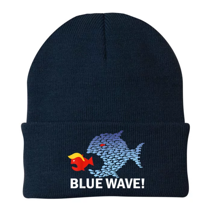 Blue Wave 2024 Funny Big Fish Eat Little Fish Trump Hair Knit Cap Winter Beanie