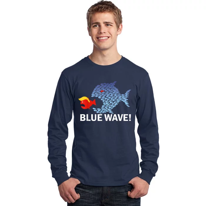 Blue Wave 2024 Funny Big Fish Eat Little Fish Trump Hair Tall Long Sleeve T-Shirt