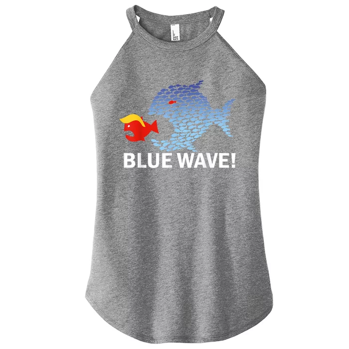 Blue Wave 2024 Funny Big Fish Eat Little Fish Trump Hair Women’s Perfect Tri Rocker Tank