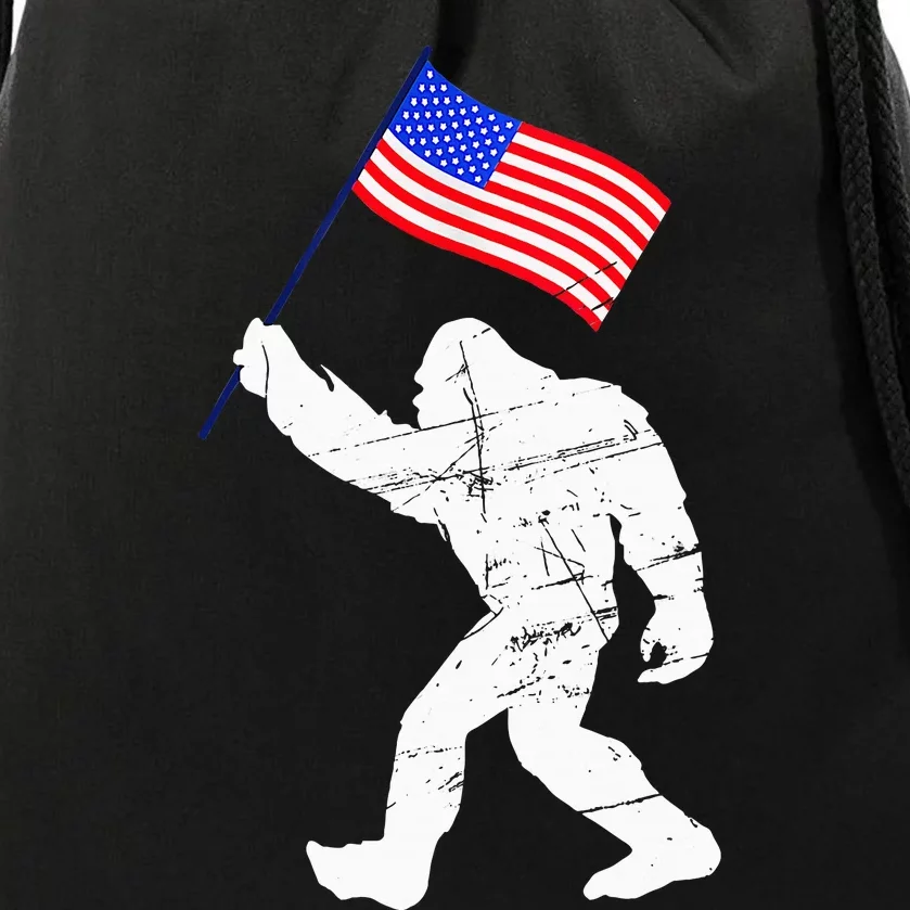 Bigfoot With American Flag 4th Of July Sasquatch Drawstring Bag