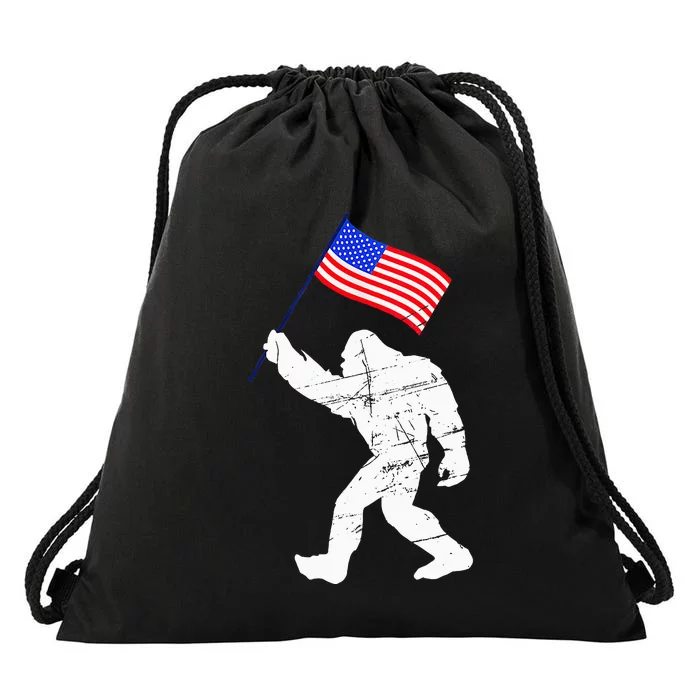 Bigfoot With American Flag 4th Of July Sasquatch Drawstring Bag