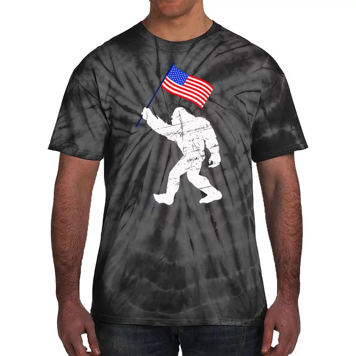 Bigfoot With American Flag 4th Of July Sasquatch Tie-Dye T-Shirt