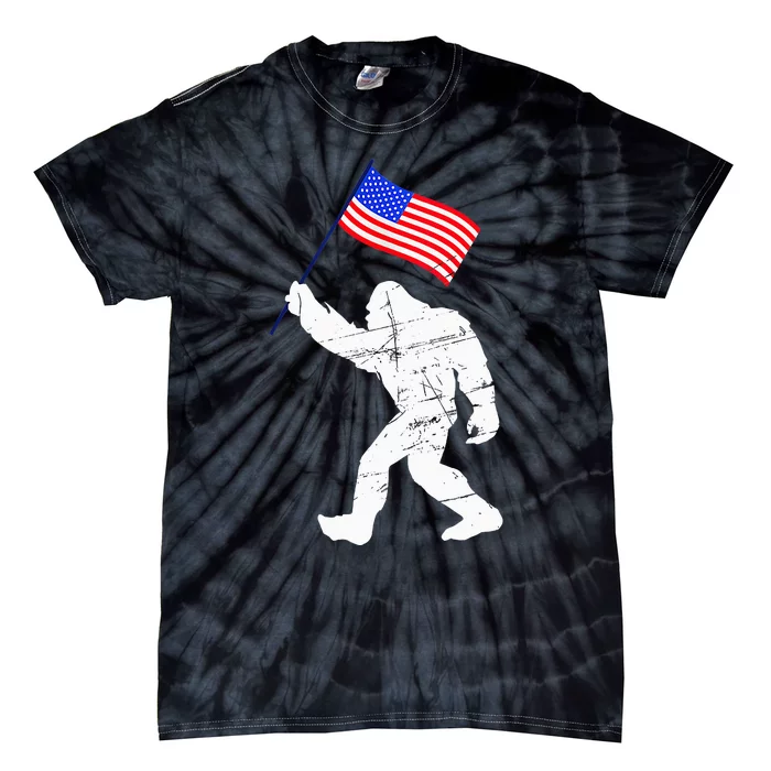 Bigfoot With American Flag 4th Of July Sasquatch Tie-Dye T-Shirt