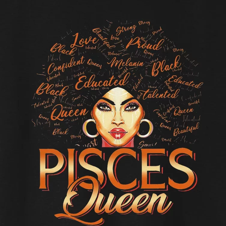 Black Wo Afro Hair Art Pisces Queen March Birthday Women's Crop Top Tee