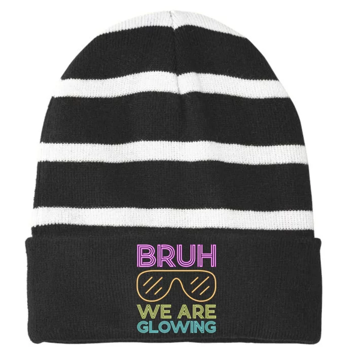 Bruh We Are Glowing Hello Summer Vacation Trips Striped Beanie with Solid Band