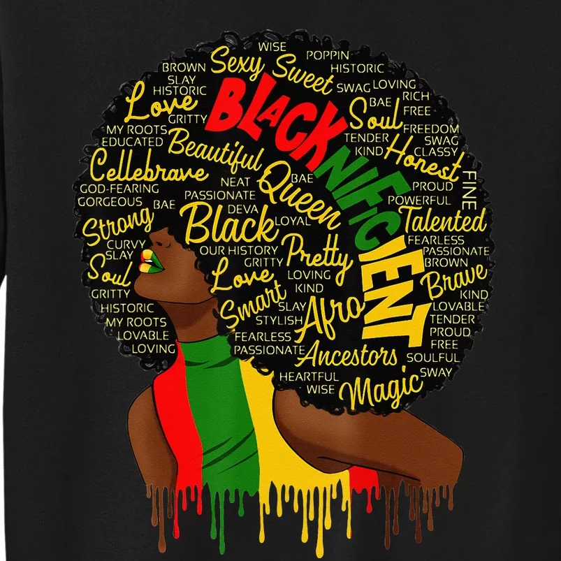 Blacknificent Words Art Afro Natural Hair Black Queen Sweatshirt