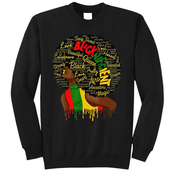 Blacknificent Words Art Afro Natural Hair Black Queen Sweatshirt