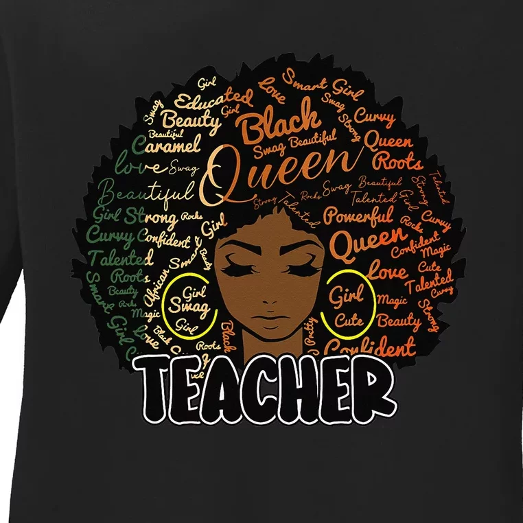 Black Woman Afro Teacher Black History Juneteenth Ladies Long Sleeve Shirt