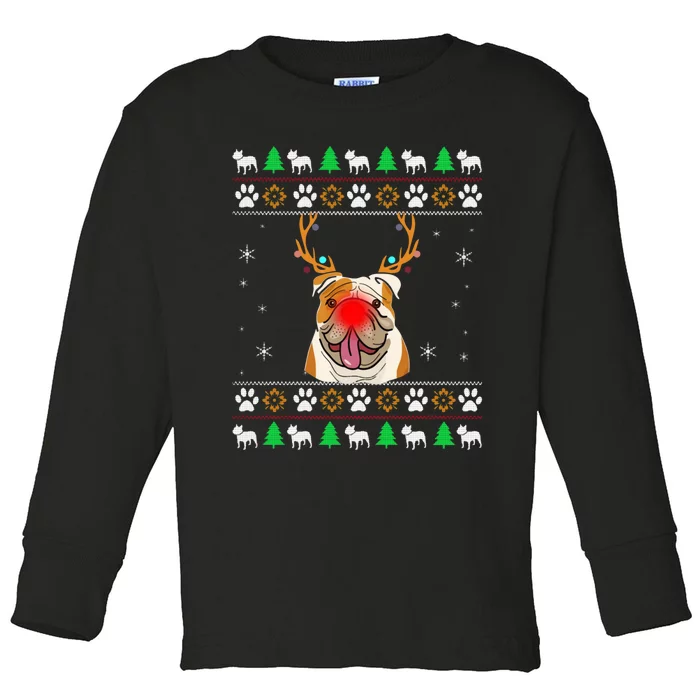 Bulldogs with Antlers ugly Christmas Toddler Long Sleeve Shirt