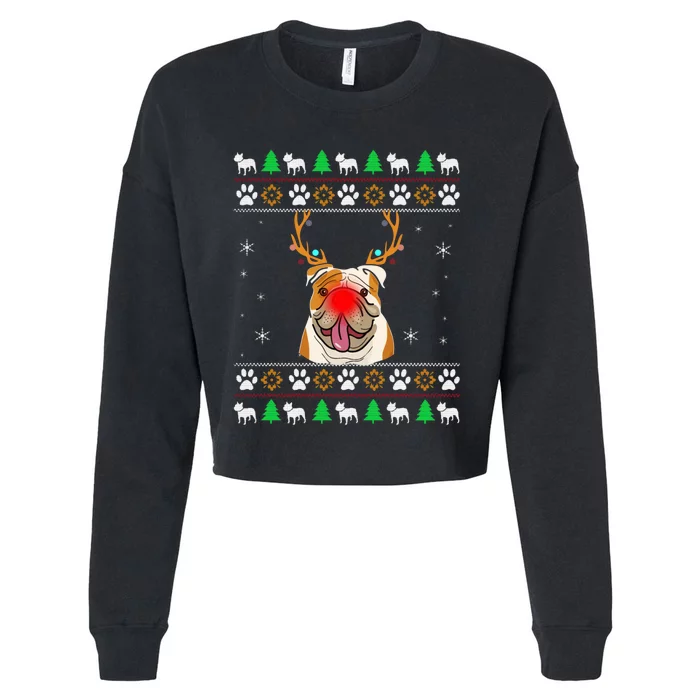 Bulldogs with Antlers ugly Christmas Cropped Pullover Crew