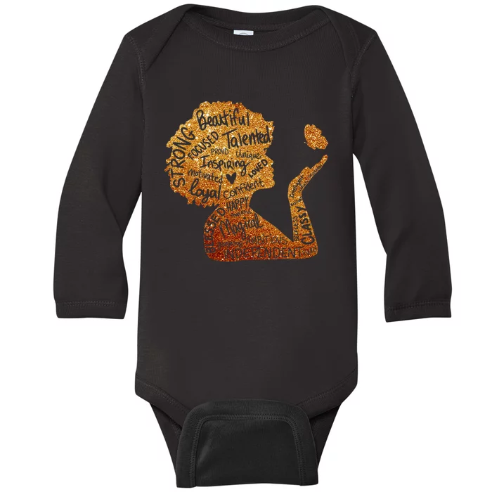 Black Woman Afro African Queen Melanin History Month BLM Baby Long Sleeve Bodysuit