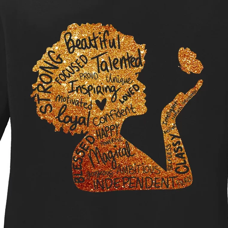 Black Woman Afro African Queen Melanin History Month BLM Ladies Long Sleeve Shirt