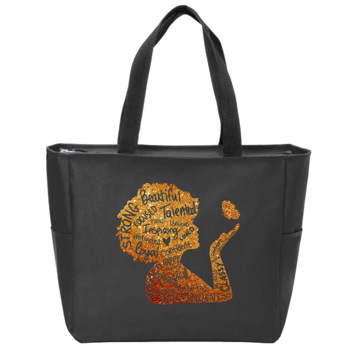 Black Woman Afro African Queen Melanin History Month BLM Zip Tote Bag