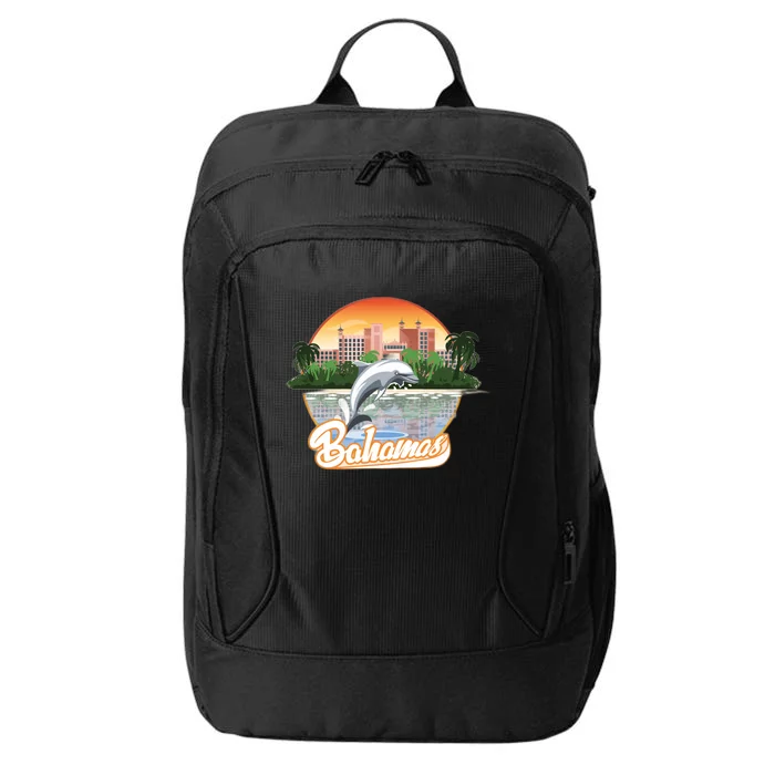 Bahamas With A Playing Dolphin And Hotels City Backpack