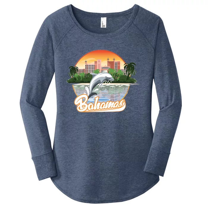 Bahamas With A Playing Dolphin And Hotels Women's Perfect Tri Tunic Long Sleeve Shirt