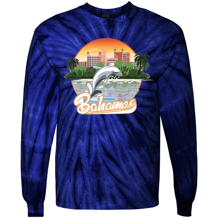 Bahamas With A Playing Dolphin And Hotels Tie-Dye Long Sleeve Shirt